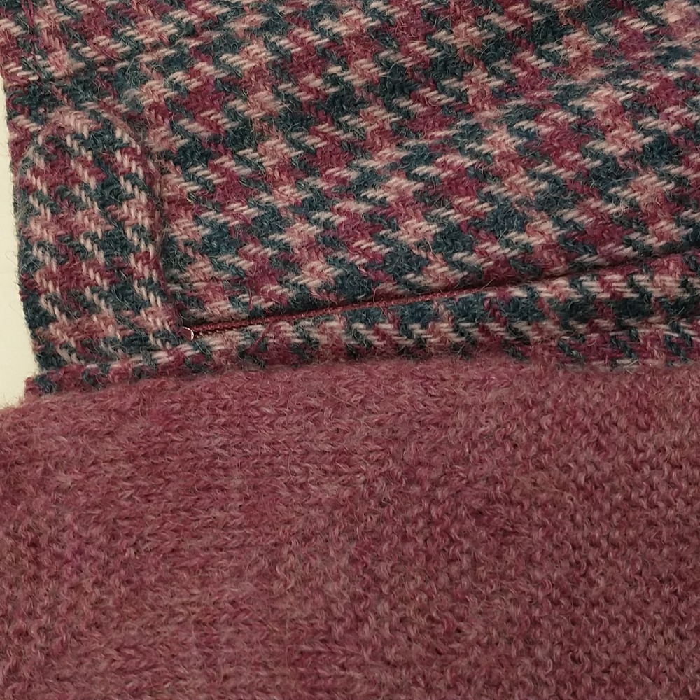 Jantzen Vintage Wool Set Cardigan Sweater Plaid Check Skirt Plum 60s Classic - Picture 7 of 8